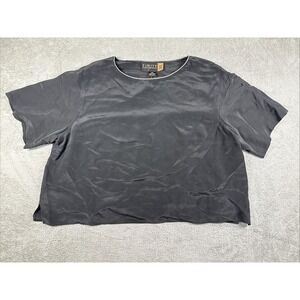 FInity Naturals Women's 100% Silk Loose-Fit Short Sleeve Crop Top Black 2X NWT